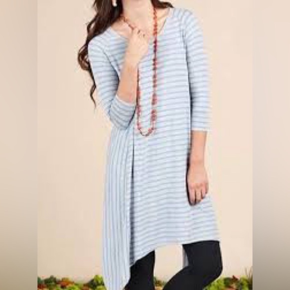 Matilda Jane‎ Dress Womens Large Blue Gray Striped Asymetrical Her Majesty
